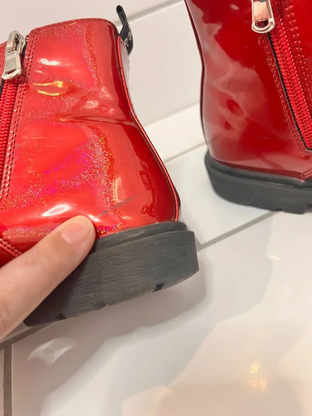 Kids Red Shiny Patent Lace-Up Ankle Boots Pandaninjia Side Zip Shoes Size 2